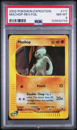 2002 POKEMON EXPEDITION #117 MACHOP-REVERSE FOIL PSA 8 - Image 1