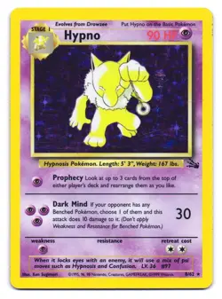 Hypno 8/62 Holo Rare Fossil Pokemon Unlimited HP - Image 1