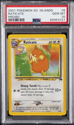 2001 POKEMON SOUTHERN ISLANDS PROMO #6 RATICATE PSA 10 - Image 1