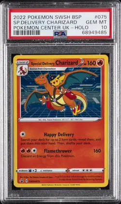 2022 POKEMON SWSH BLACK STAR PROMO #075 SPECIAL DELIVERY CHARIZARD-HOLO PSA 10 - Image 1