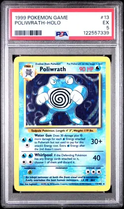 1999 POKEMON BASE SET UNLIMITED #13 POLIWRATH-HOLO PSA 5 - Image 1