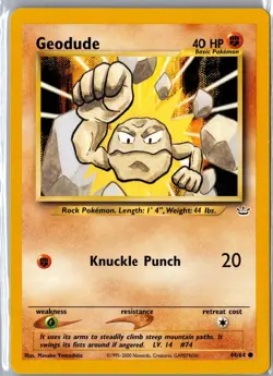 Geodude 44/64 Common Neo Revelation Pokemon Unlimited Lightly Played - Image 1