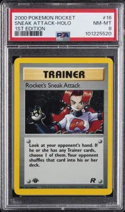 2000 POKEMON ROCKET 1ST ED #16 ROCKET'S SNEAK ATTACK-HOLO PSA 8 - Image 1