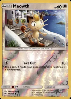Meowth 101/147 Common Burning Shadows Pokemon Reverse Holo Near Mint - Image 1
