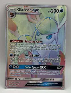 Glaceon GX 159/156 Rainbow Secret Rare Sun&Moon Ultra Prism Pokemon TCG - Image 1