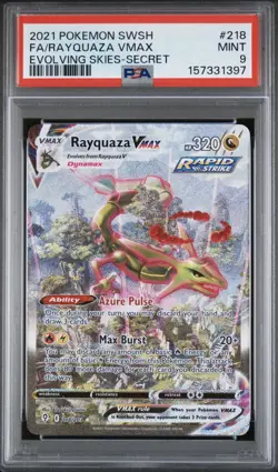 Pokemon Rayquaza VMAX 218/203 - Evolving Skies Alt Art Secret Rare - PSA 9 MINT - Image 1