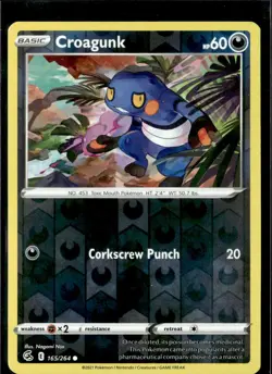 Pokemon Croagunk 165/264 Fusion Strike Reverse Holo Common 2 Card Lot - Image 1