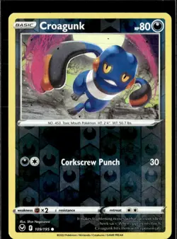 Pokemon Croagunk 109/195 Silver Tempest Reverse Holo Common 2 Card Lot - Image 1