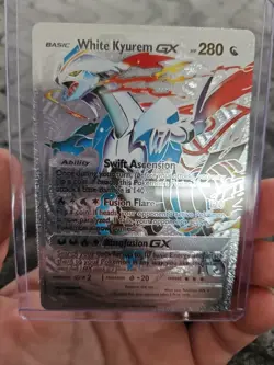 Pokemon Silver Foil Fan Art White Kyurem GX Textured Collector Card - Image 1