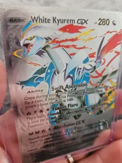 Pokemon Silver Foil Fan Art White Kyurem GX Textured Collector Card - Image 3