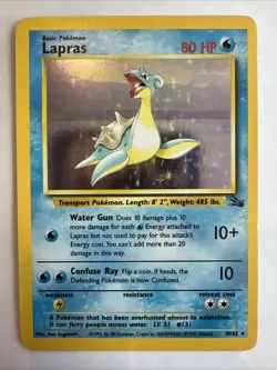 Pokemon TCG Lapras Fossil Holo Rare Card WOTC 10/62 Series LP+/NM - Image 1