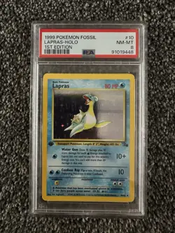 Pokemon 1999 Fossil Lapras 10/62 1st Edition Holo Rare PSA 8 English TCG - Image 1