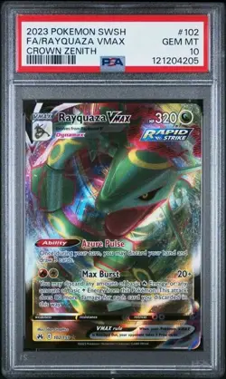 2023 POKEMON SWORD & SHIELD CROWN ZENITH #102 FULL ART/RAYQUAZA VMAX PSA 10 Gem - Image 1