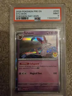 SYLVEON POKEMON DAY 2025 STAMPED PROMO 040/131 HOLO RARE GRADED PSA 9 - Image 1