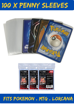 100x Penny Sleeves Soft Card Protectors Standard Size MTG Pokemon Card Concept - Image 1