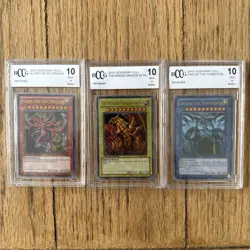 Set of 3 God Cards Obelisk Slifer Ra LC01 EN001 EN002 EN003 2010 Yugioh BGS 10 - Image 1