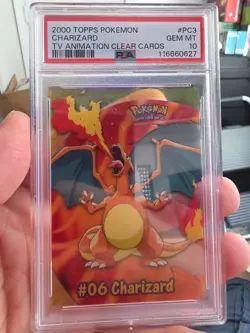 2000 TOPPS POKEMON TV ANIMATION CLEAR CARDS #PC3 CHARIZARD PSA 10 - Image 1