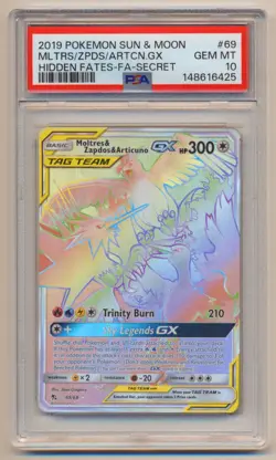 PSA 10 Pokemon Hidden Fates Full Art Moltres & Zapdos & Articuno GX 69/68 GEM MT - Image 1