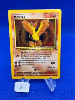 VTG 1999 Pokemon Fossil Unlimited Moltres 12/62 Holo Rare NM/LP PRINT LINES -1 - Image 1
