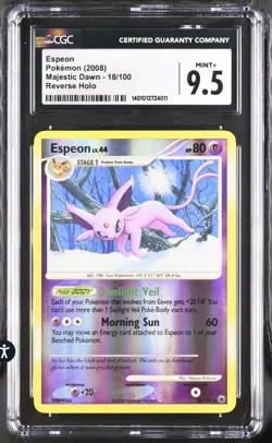CGC 9.5 Mint + Espeon 18 REVERSE HOLO Majestic Dawn Pokemon 047 Pop 1 (PSA 10U) - Image 1