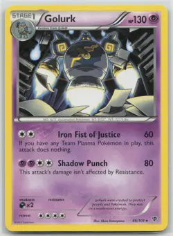 Golurk 46/101 Holo Rare Plasma Blast Pokemon Moderately Played - Image 1