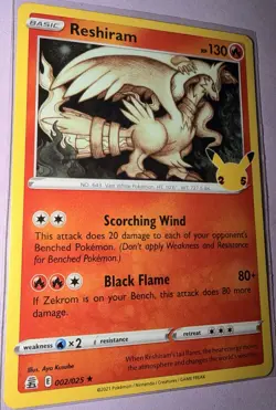 Pokemon TCG Reshiram 002/025 Celebrations 25th Anniversary Holo Rare NM - Image 1