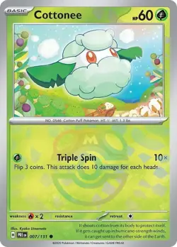 COTTONEE 007/131 PRISMATIC EVOLUTIONS POKEMON (MASTER BALL HOLO, NM) - Image 1
