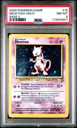2000 POKEMON BASE SET 2 #10 MEWTWO-HOLO PSA 8 - Image 1