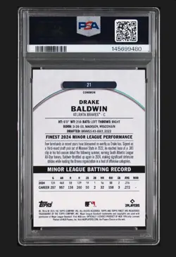 2025 Topps Finest - Common Drake Baldwin #21 (RC) MVP Braves PSA GEM MT 10 - Image 2