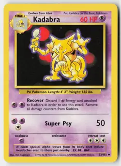 Pokemon Kadabra - 32/102 - Uncommon Base Set Unlimited LP - Image 1