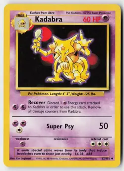 Pokemon Kadabra - 32/102 - Uncommon Base Set Unlimited MP - Image 1