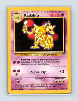 Kadabra 32/102 Uncommon Base Set Unlimited Pokemon Lightly Played - Image 1