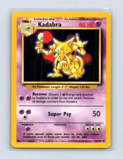 Kadabra 32/102 Uncommon Base Set Unlimited Pokemon Lightly Played - Image 1