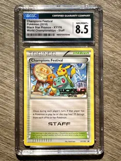 CGC 8.5 NM-MINT 2016 Champions Festival STAFF XY176 Worlds 16 Promo Pokemon Card - Image 1