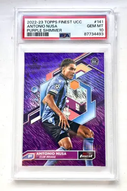 2022-23 TOPPS FINEST UEFA ROOKIE PURPLE SHIMMER /199 ANTONIO NUSA RC PSA 10 gem - Image 1