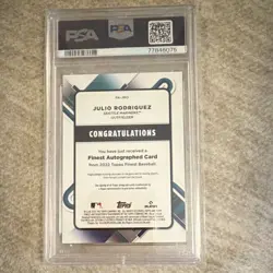 Topps 2022 Finest Julio Rodriguez RC Auto Blue /150 FA-JRO PSA 10 - Image 2