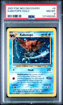 Pokemon TCG 2001 Neo Discovery 6 Kabutops Holo PSA 8 - Image 1