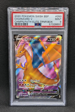 PSA 9 CHARIZARD V SWSH050 Champions Path Full Art Pokemon Card MINT - Image 1
