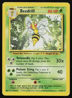 BEEDRILL 17/102 RARE BASE SET UNLIMITED POKEMON MP - Image 1