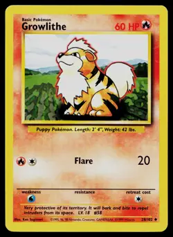 GROWLITHE 28/102 UNCOMMON BASE SET UNLIMITED POKEMON LP - Image 1