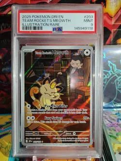 Team Rocket's Meowth 203/182 Sv10: Destined Rivals Holo PSA 9 - Image 1