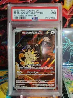 Team Rocket's Meowth 203/182 Sv10: Destined Rivals Holo PSA 9 - Image 2