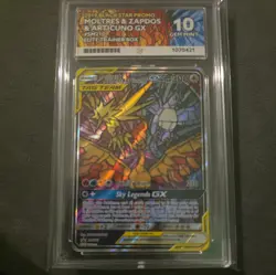 Pokemon TCG Hidden Fates Promo Card Moltres, Zapdos, Articuno GX SM210 ACE 10 - Image 2