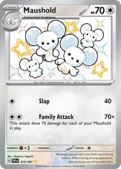 POKEMON MAUSHOLD 210 PALDEAN FATES 091 SHINY RARE HOLO LP - Image 1
