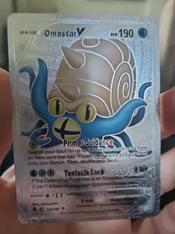Pokemon Omastar V Silver Foil Fan Art Vinyl Textured Collector HP190 174/195 - Image 1