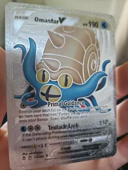 Pokemon Omastar V Silver Foil Fan Art Vinyl Textured Collector HP190 174/195 - Image 2