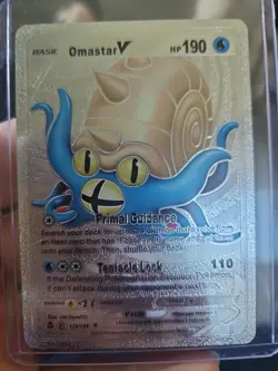 Pokemon Omastar V Silver Foil Fan Art Vinyl Textured Collector HP190 174/195 - Image 4