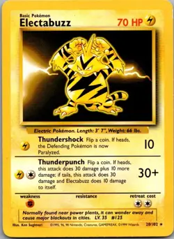 Electabuzz 20/102 Rare Base Set Unlimited Pokemon Moderately Played - Image 2
