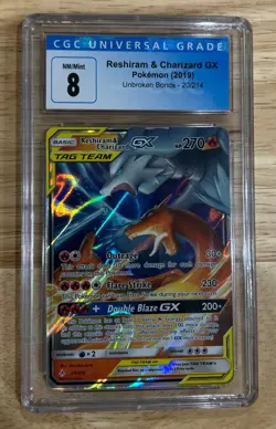 2019 Pokemon Sun & Moon Unbroken Bonds #20/214 - RESHIRAM & CHARIZARD GX CGC - Image 1