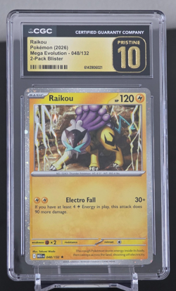 Raikou Pokemon (2026) CGC PRISTINE 10 Mega Evolution 048/132 2-Pack Blister - Image 1